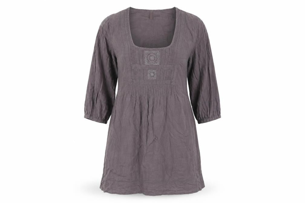 Wrap Women's Grey Embroidered Ramie Dress Size 12