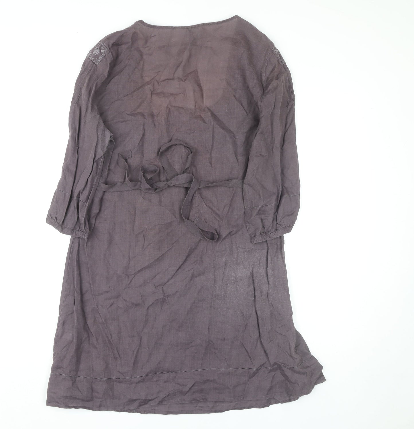Wrap Women's Grey Embroidered Ramie Dress Size 12