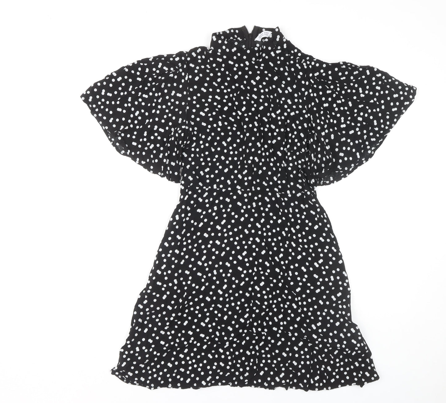 Zara Women Black Polka Dot Flutter Sleeve Dress M