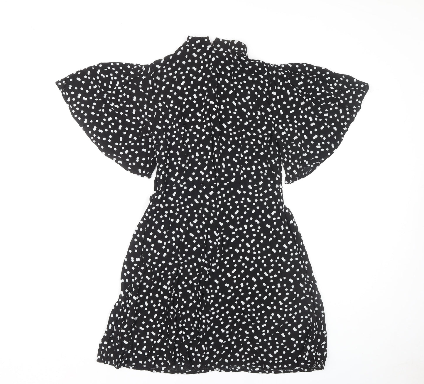 Zara Women Black Polka Dot Flutter Sleeve Dress M