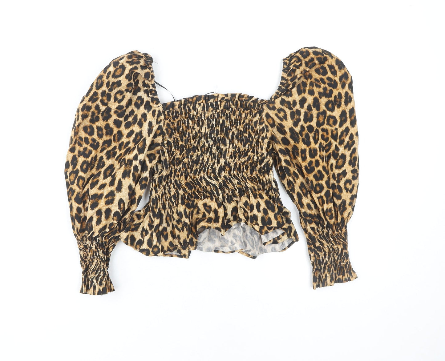 Zara Women's Brown Animal Print Cropped Blouse XS