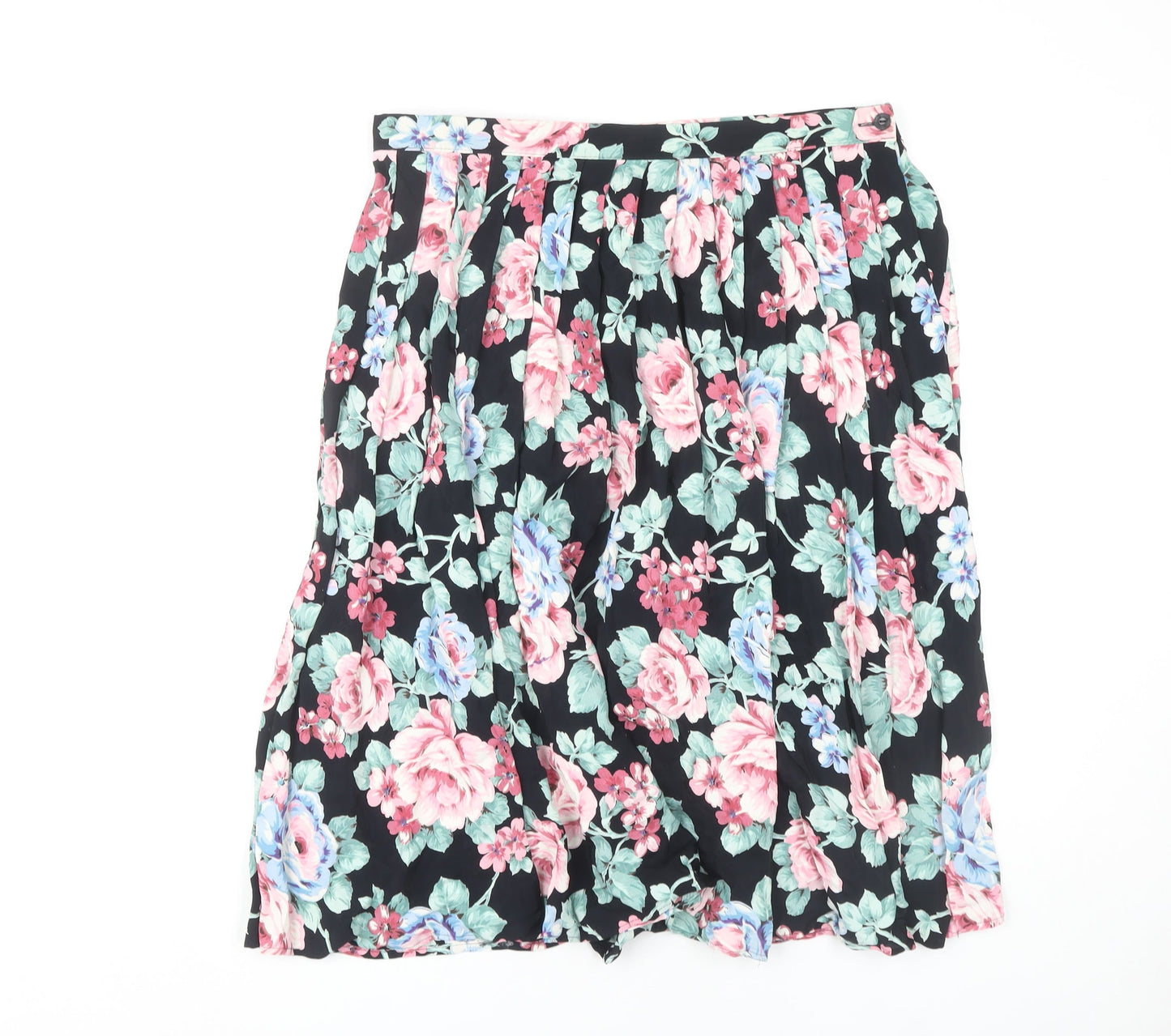 St Michael Women's Black Floral Pleated Skirt Size 18