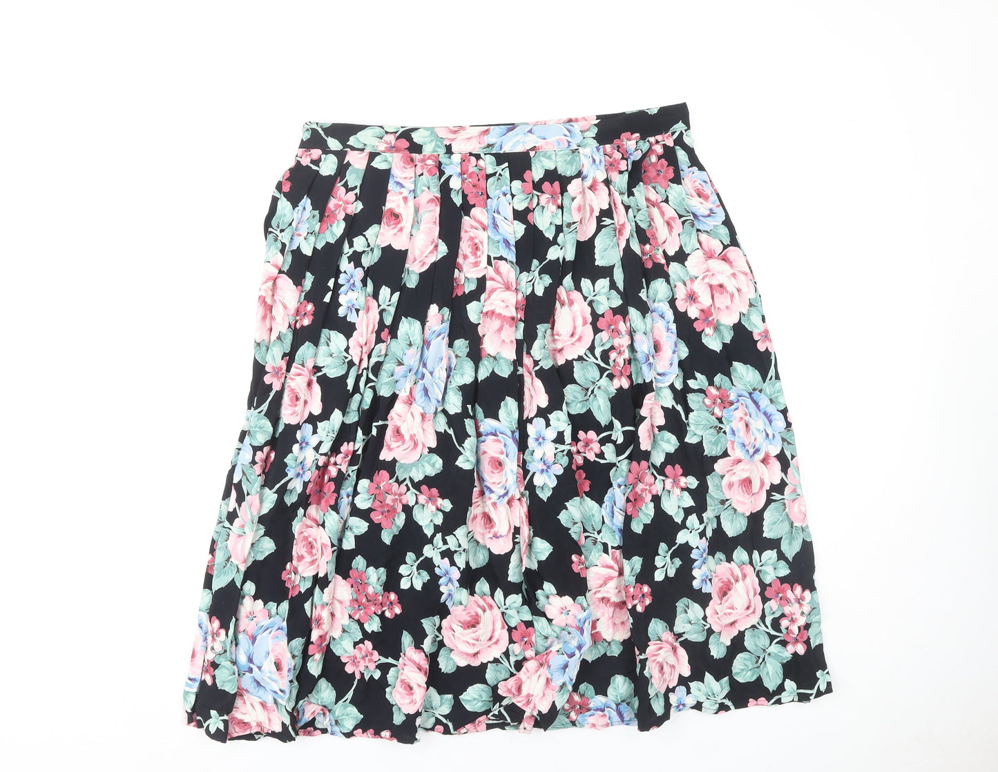 St Michael Women's Black Floral Pleated Skirt Size 18