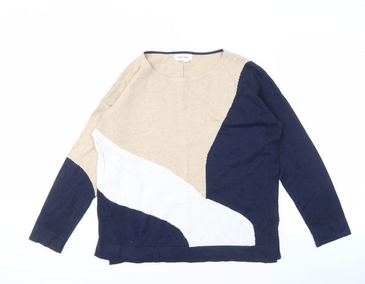 White Stuff Women's Beige Blue Knit Pullover Jumper Size 12