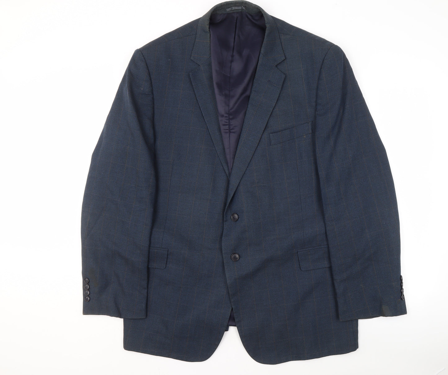 Jaeger Men's Blue Check Suit Jacket 48R Regular Fit