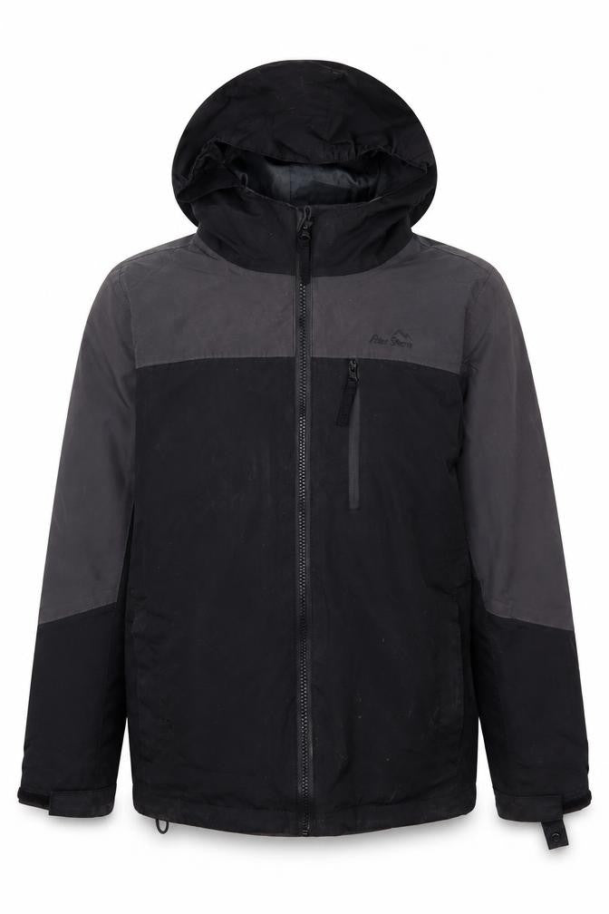 Front view of Peter Storm boys’ black parka jacket, size 11-12, hooded
