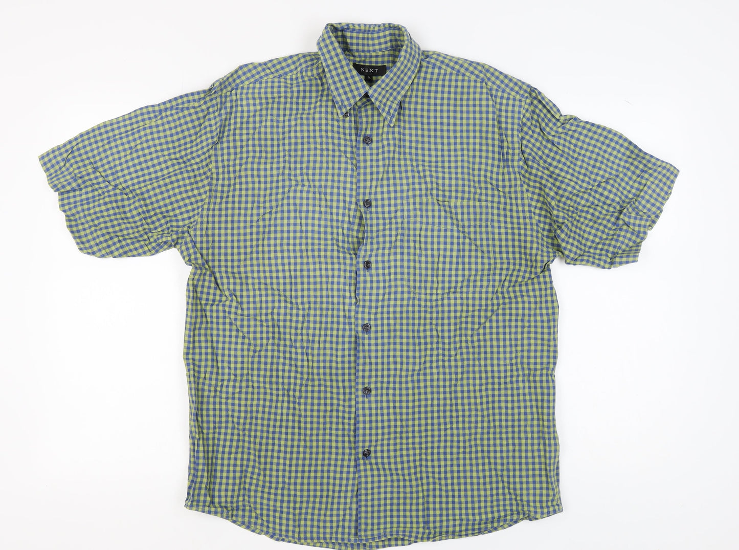 Next Men's M Blue Check Short Sleeve Shirt