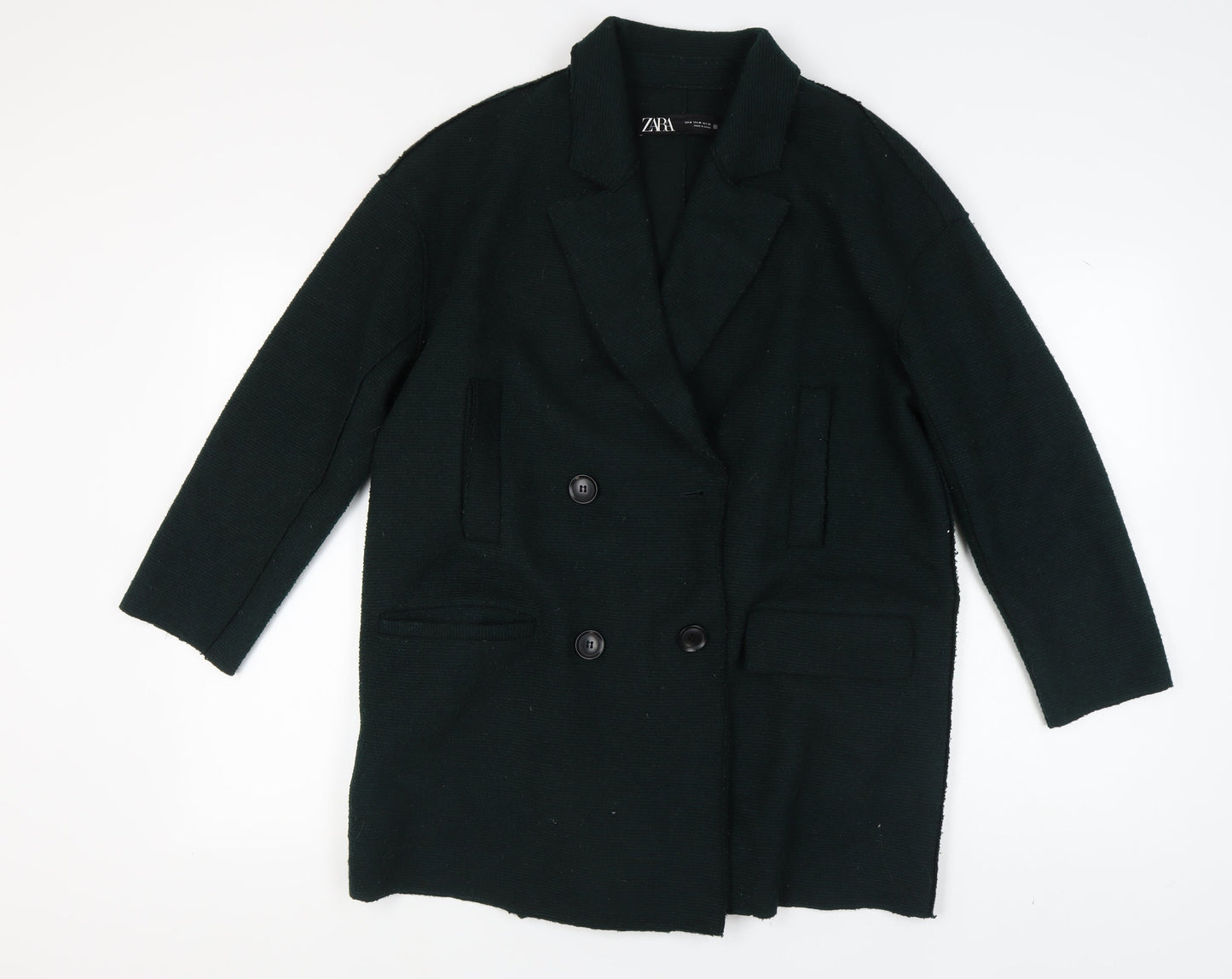 Zara Women's Black Wool Overcoat M - Elegant & Warm