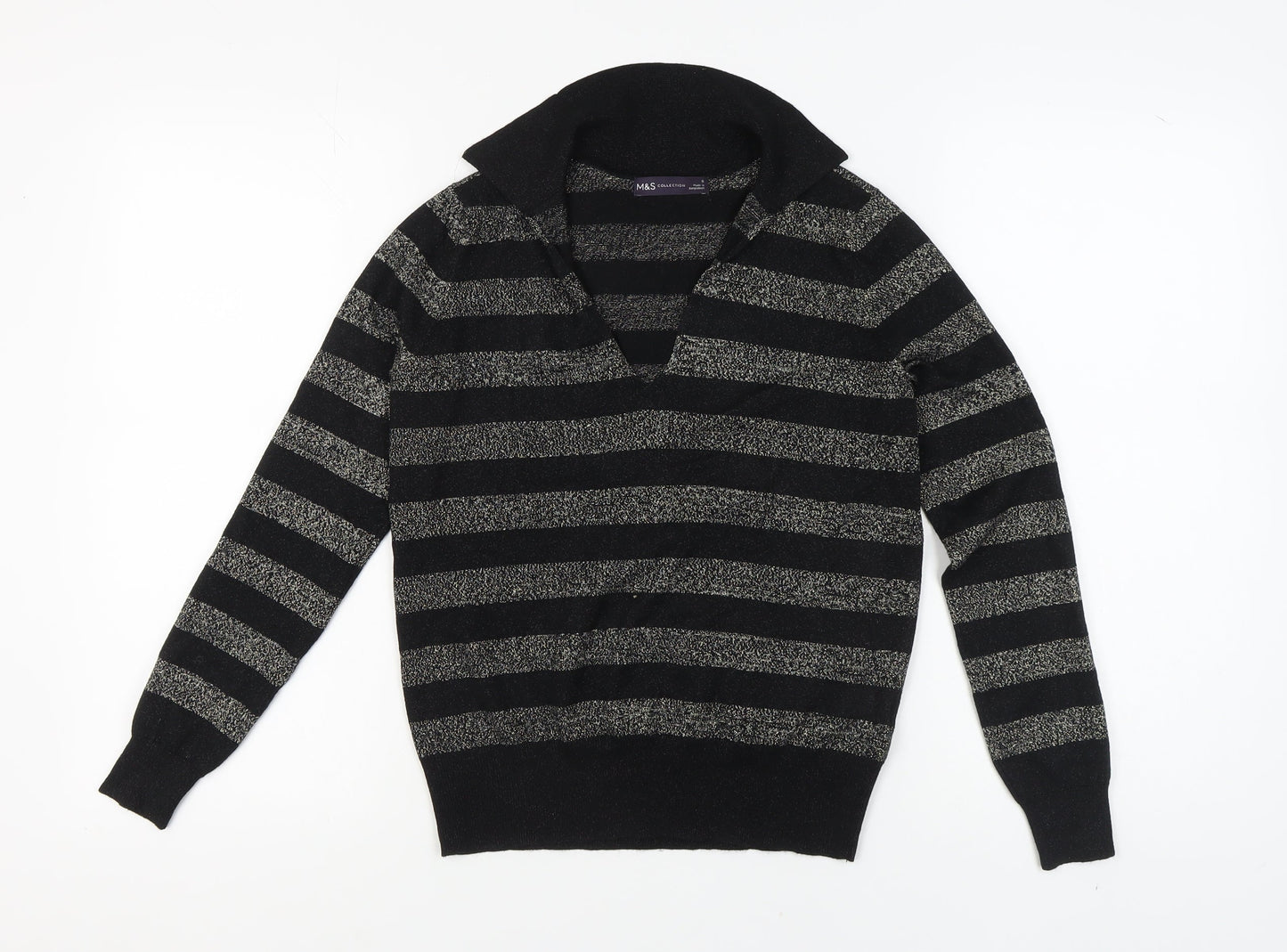 Marks and Spencer Women's Black Striped Pullover Jumper - Size S