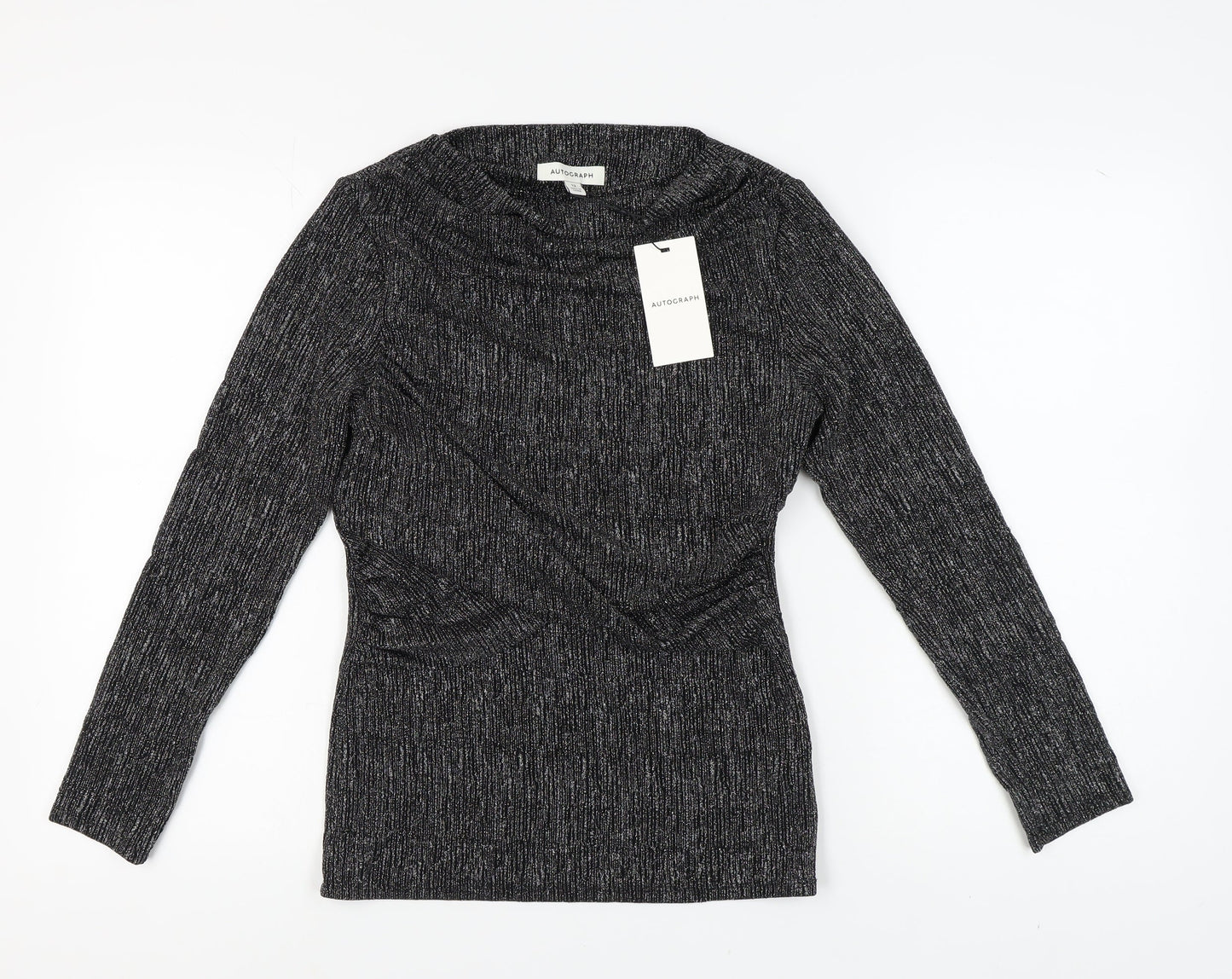 Marks and Spencer Silver Blouse Women Size 12 Knit Long Sleeve