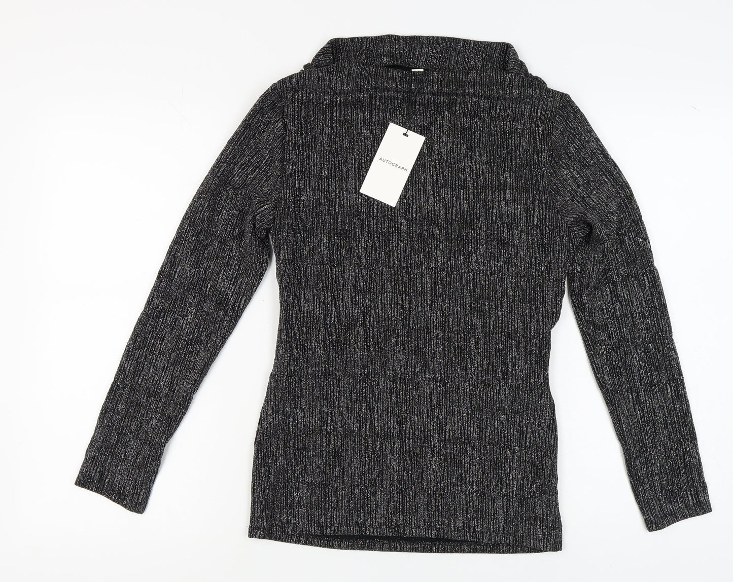 Marks and Spencer Silver Blouse Women Size 12 Knit Long Sleeve