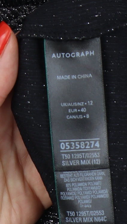 Marks and Spencer Silver Blouse Women Size 12 Knit Long Sleeve