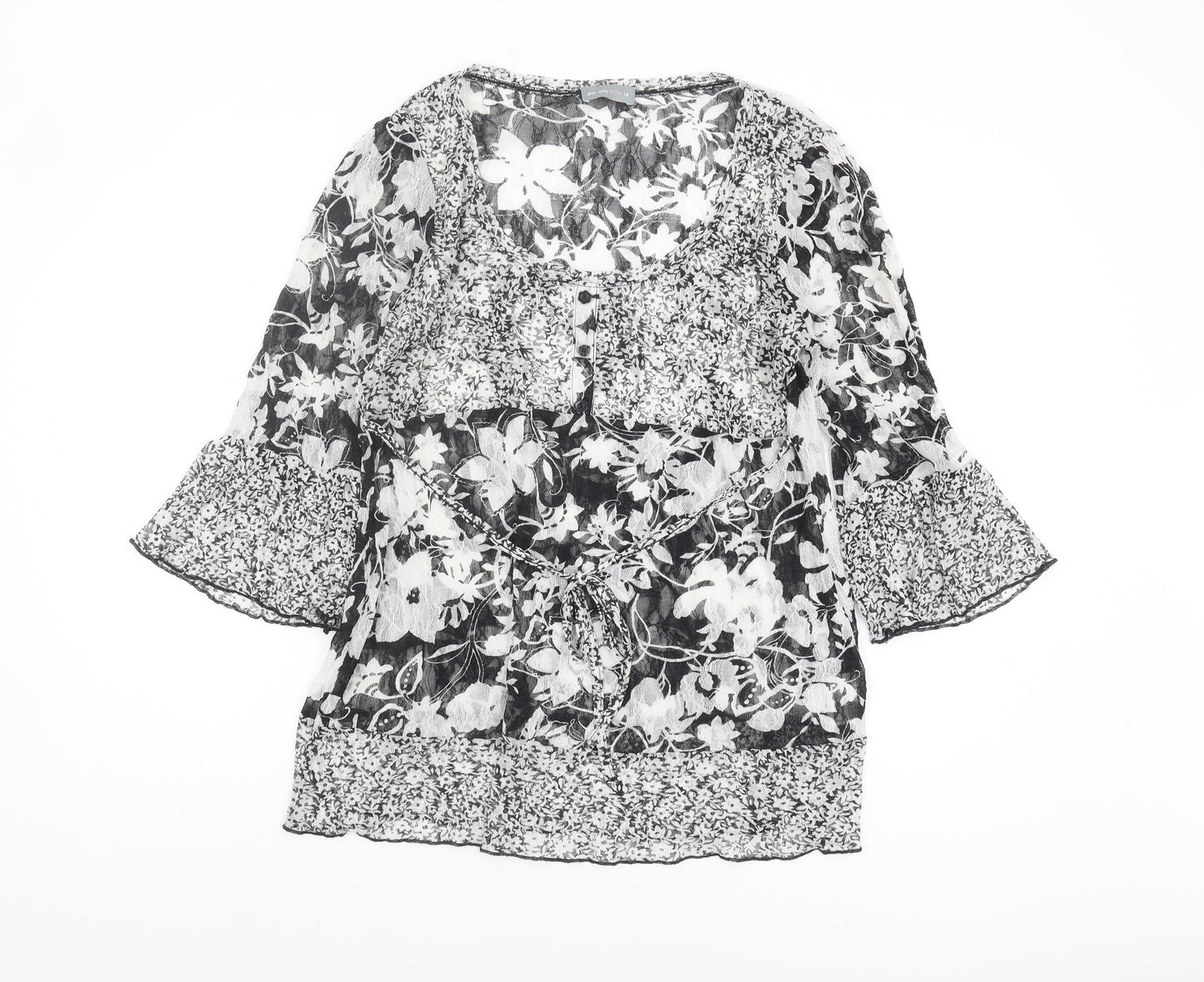 Per Una Women's Black Floral Lace Blouse Size 14