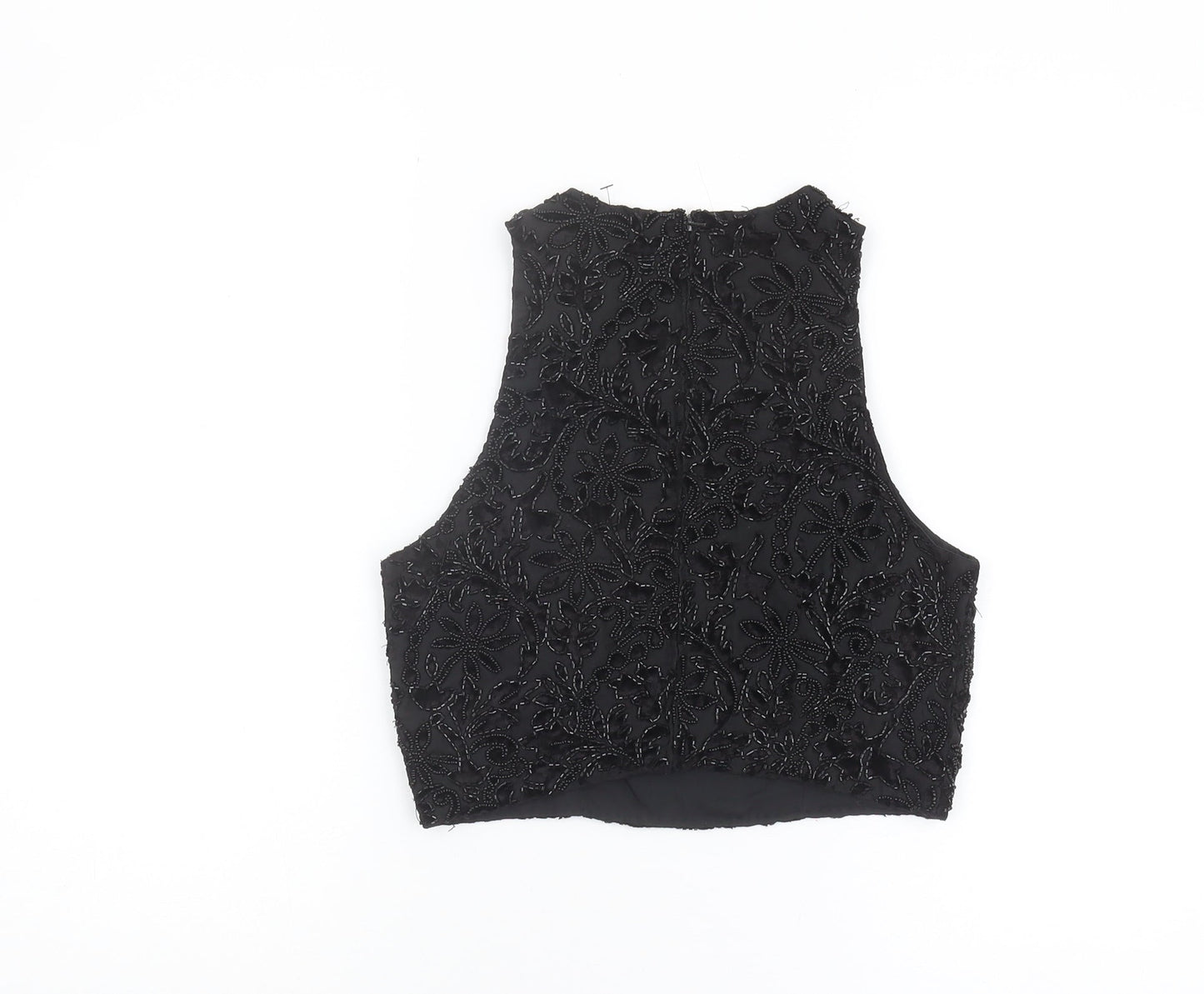 River Island Black Cropped Beaded Blouse - Size 8