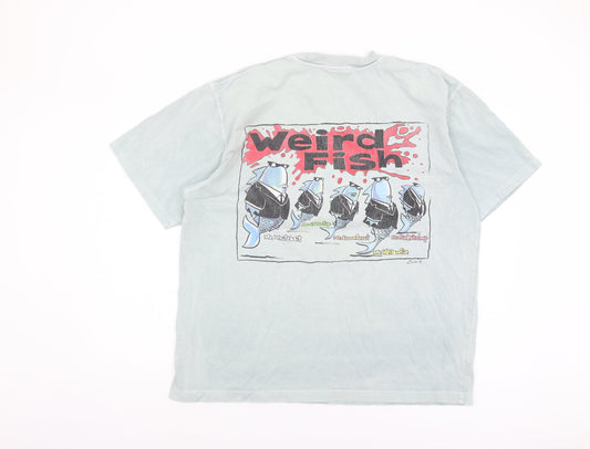 Weird Fish Men Blue Graphic T-Shirt Large