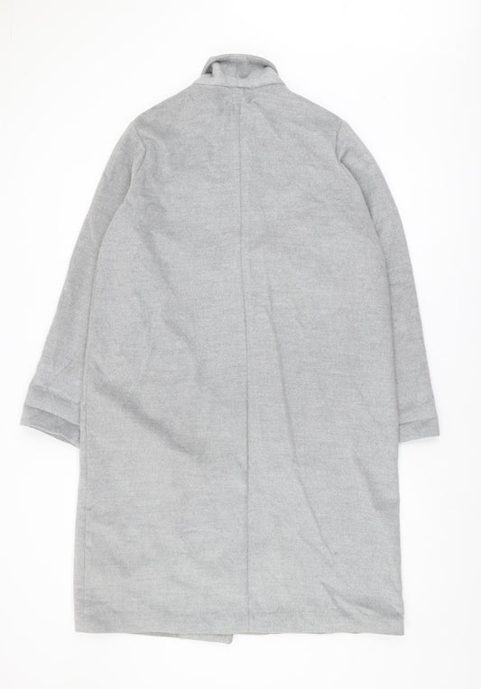 H&M Womens Grey Coat Size 14 Long Collared Casual