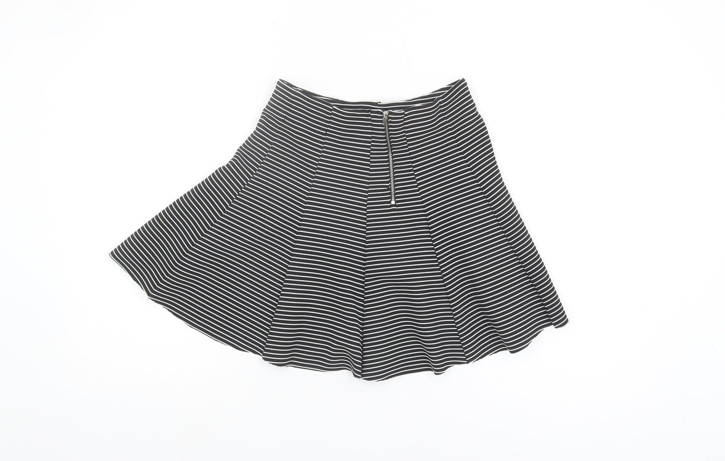 Topshop Women's Striped Black Skater Skirt Size 8