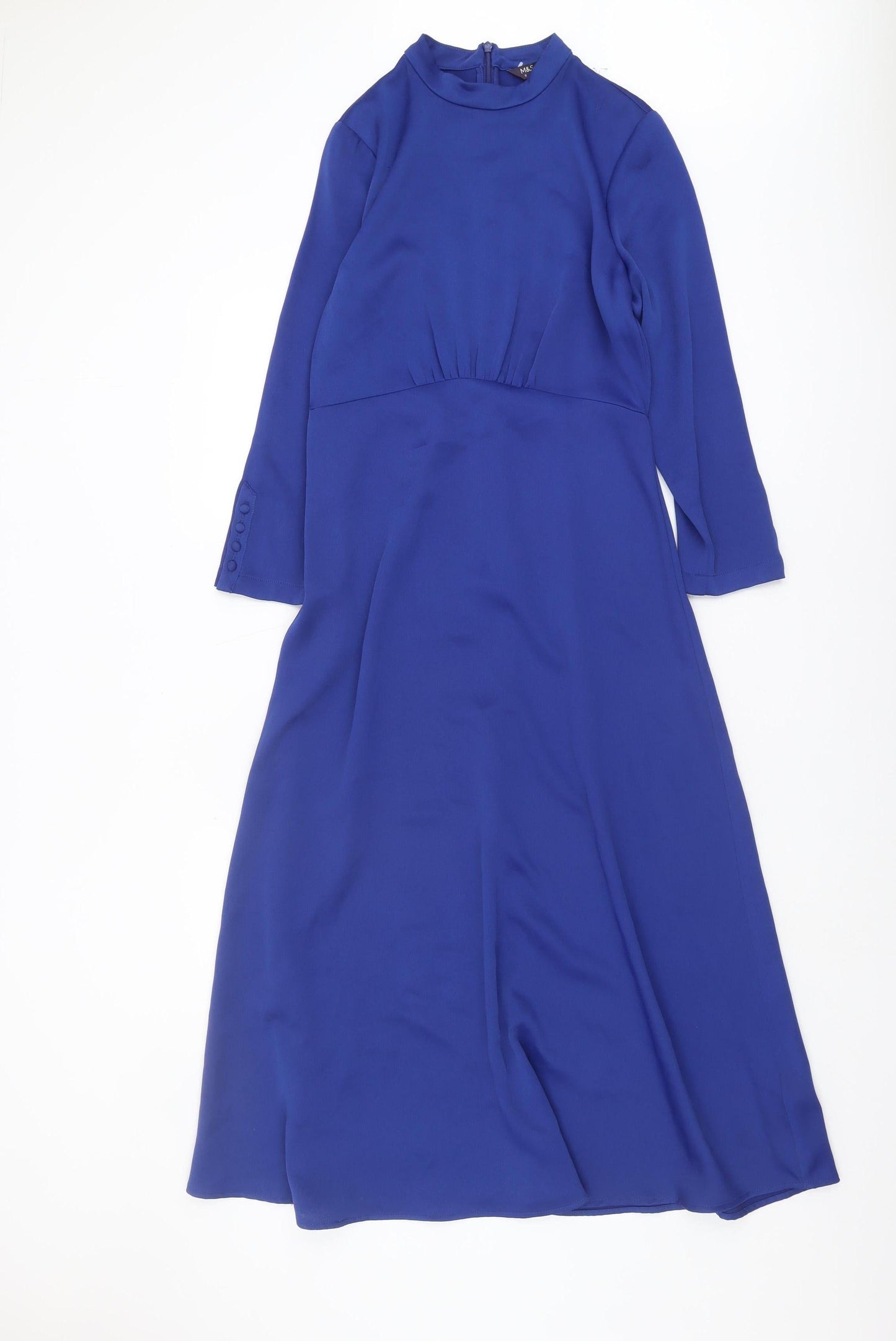 Marks and Spencer Women's Blue High Neck Dress - Size 8