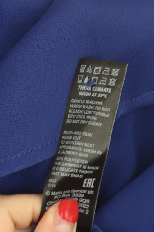 Marks and Spencer Women's Blue High Neck Dress - Size 8