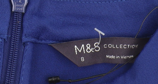 Marks and Spencer Women's Blue High Neck Dress - Size 8