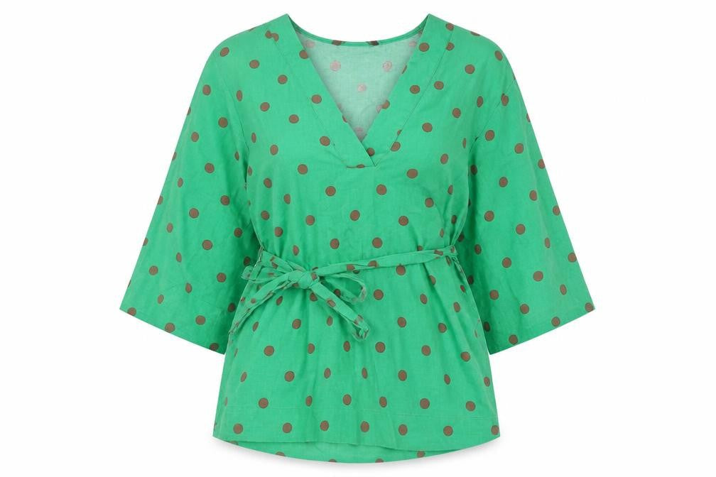 Zara Women's Green Polka Dot Wrap Blouse - Size S