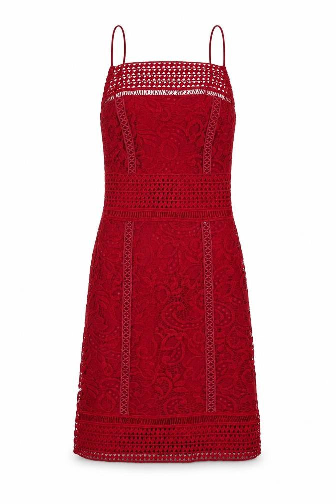 Topshop Women's Red Bodycon Lace Midi Dress Size 8