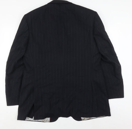 Carpe Diem Men's Blue Striped Wool Blazer, Size 42, Regular