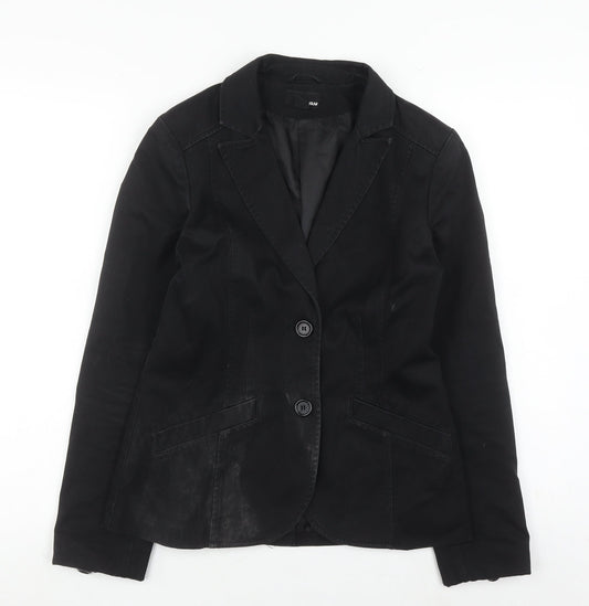 H&M Women's Black Regular Fit Blazer, Size 8, Notch Lapel