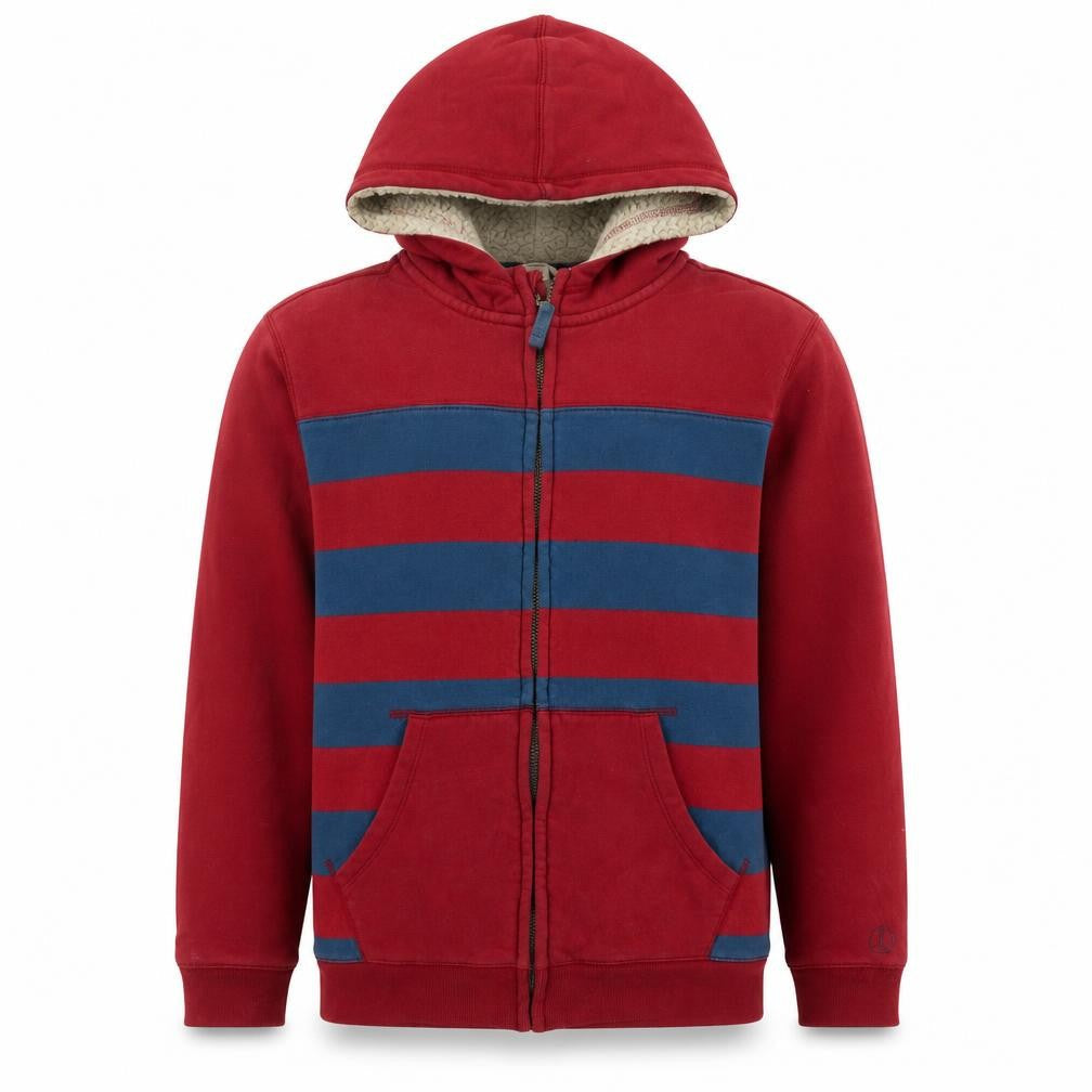 Lands' End Boys Red & Blue Striped Full Zip Hoodie - 4-5 Years