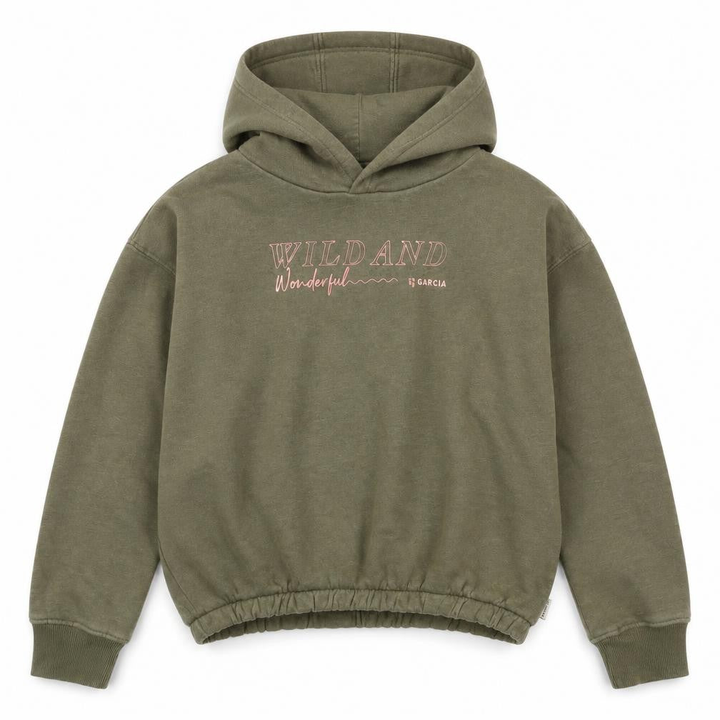 Front view of Garcia girls’ green pullover hoodie 11-12 years