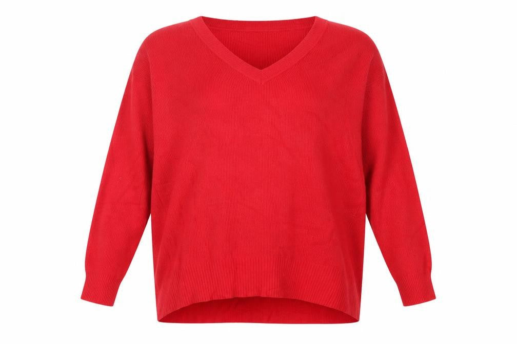 Front view of Roman Women's Red V-Neck jumper, size 16