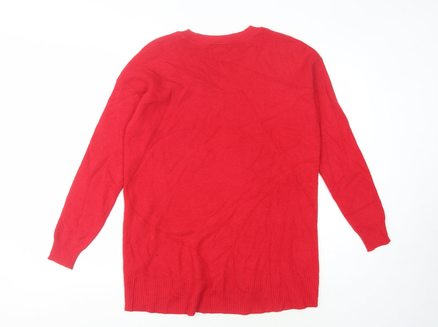 Roman Women's Red V-Neck Pullover Jumper Size 16