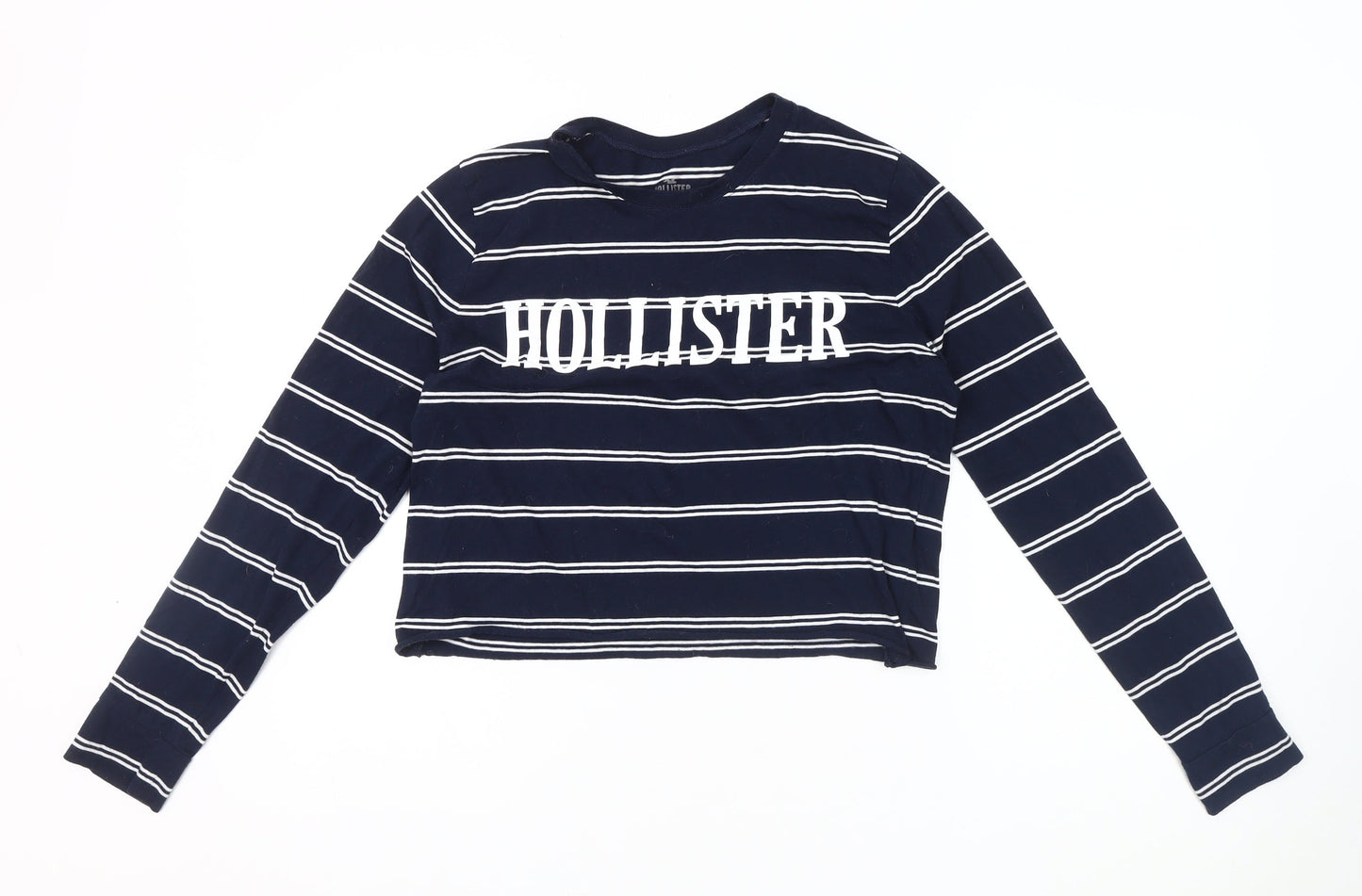 Hollister Women's Blue Striped Cropped T-Shirt S