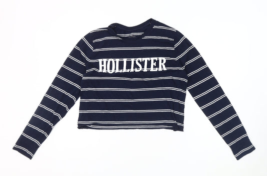 Hollister Women's Blue Striped Cropped T-Shirt S