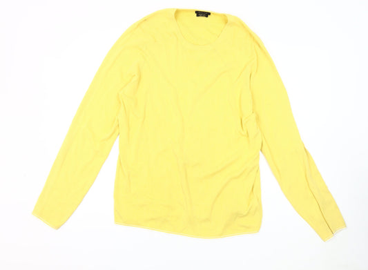 Massimo Dutti Women's Yellow Cotton Pullover Jumper L
