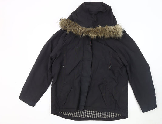 FatFace Women's Black Parka Size 18 with Fur Hood