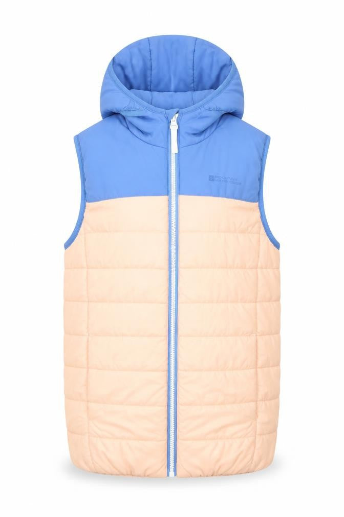 Front view of Mountain Warehouse girls’ blue puffer jacket 13 years