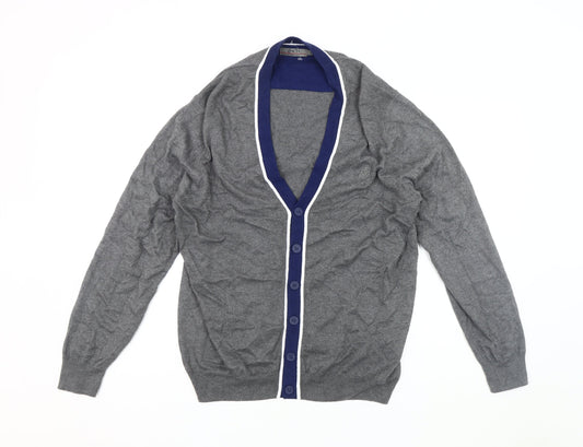 Jeff Banks Men's Grey V-Neck Cardigan, L, Classic Style