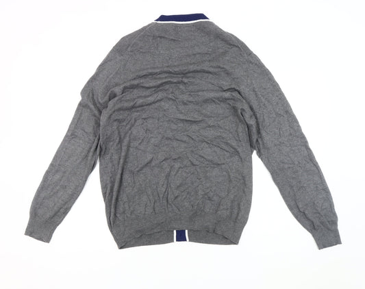 Jeff Banks Men's Grey V-Neck Cardigan, L, Classic Style
