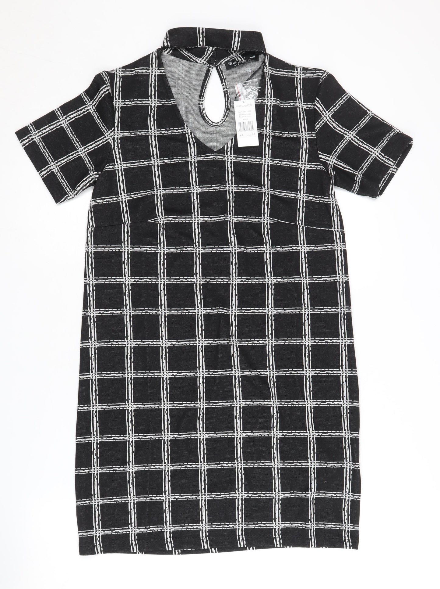 Select Women's Black Check Shift Dress, Size 8
