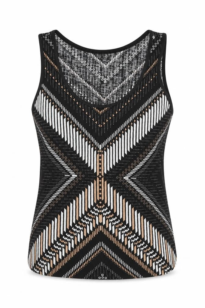 Oasis Women's Black Geometric Beaded Tank Top M