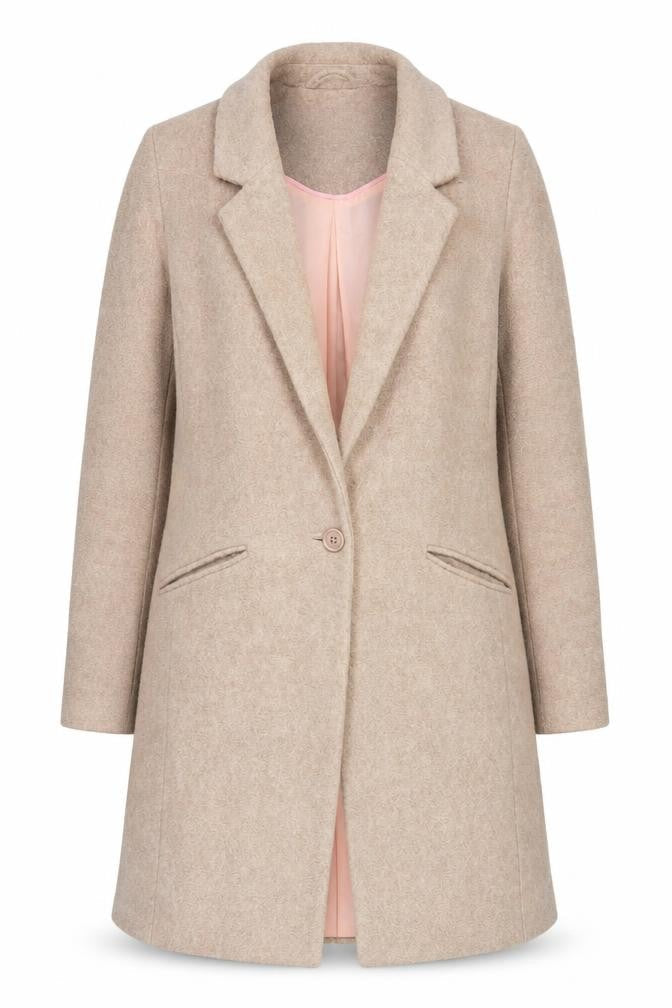Oasis Women's Beige Medium Single-Breasted Wool Blend Coat