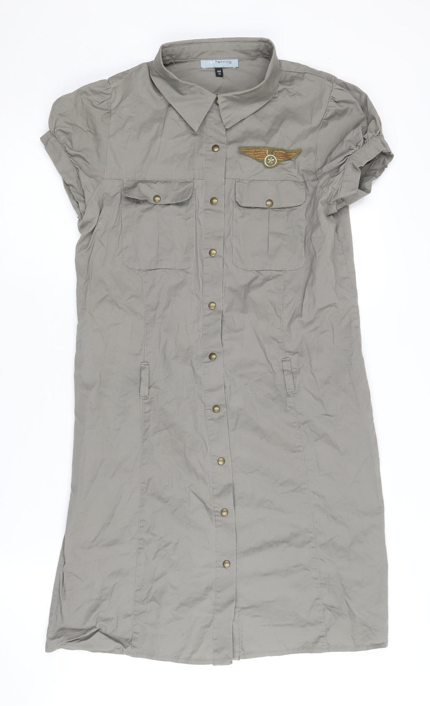 Red Herring Girls Grey Shirt Dress Age 14 with Short Sleeves