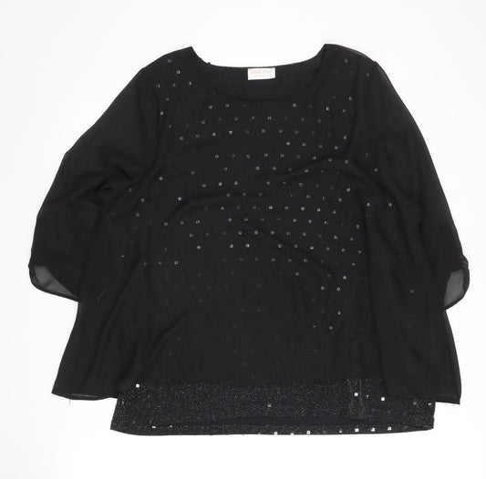 Anna Rose Women's Black Sequin Blouse XL