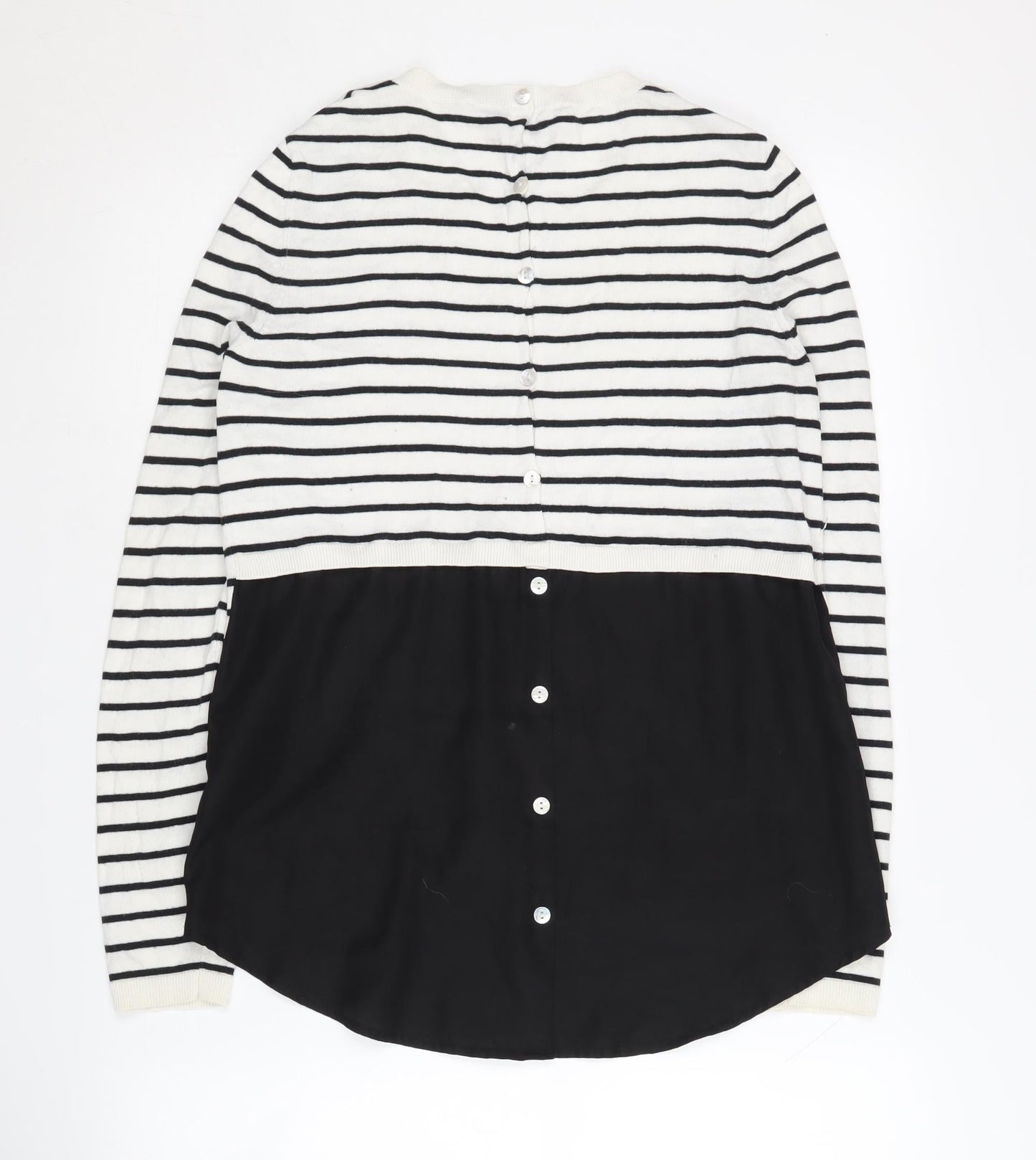 Oui Women's Black White Striped Cardigan Size 10