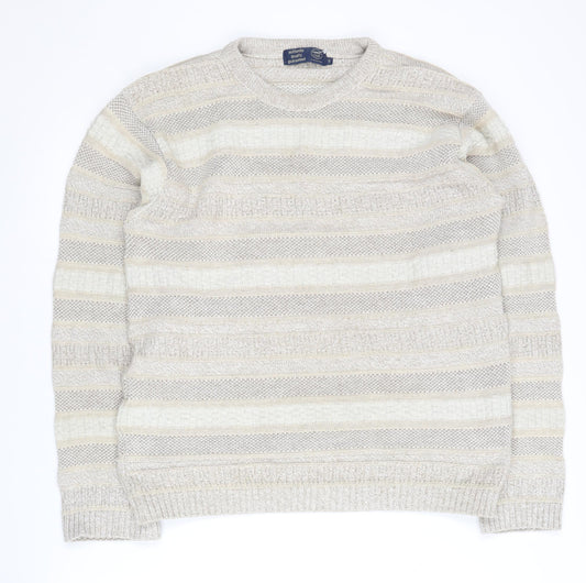 CASUAL CLUB Men’s Beige Striped Pullover Jumper S