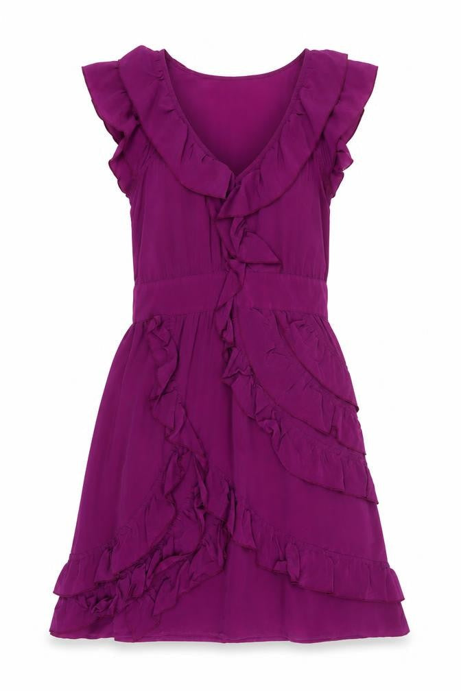 Warehouse Women’s Purple Silk Ruffle Dress