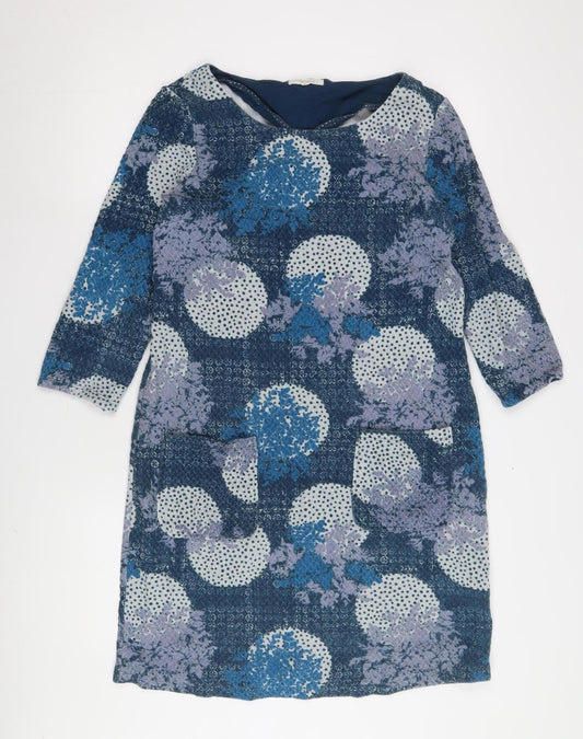 White Stuff Women's Blue Shift Dress, Size 12, Floral Retro