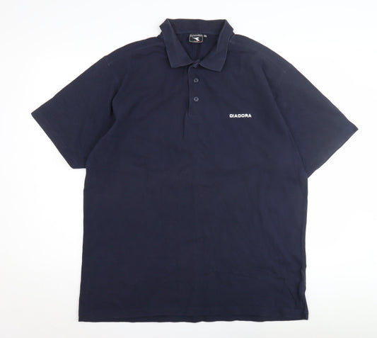 Diadora Men's Blue Polo Shirt 2XL Solid Casual