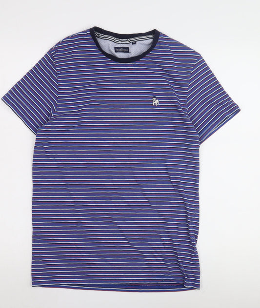 The Spitalfields Shirt Co Men's Medium Blue Striped T-Shirt